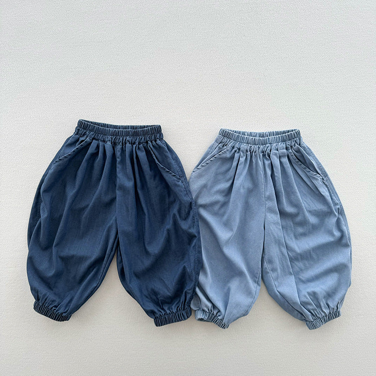 Summer New Arrival Modern Casual Unisex Blue Denim Elastic Waistband Lantern Pants-0