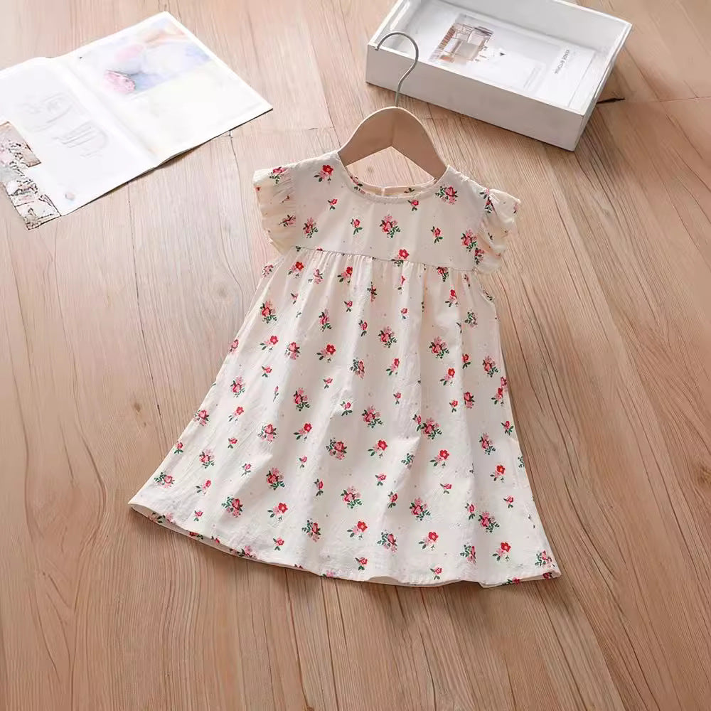 Summer Baby Kids Girls Fly Sleeves Floral Print Sweet Princess Dress-0