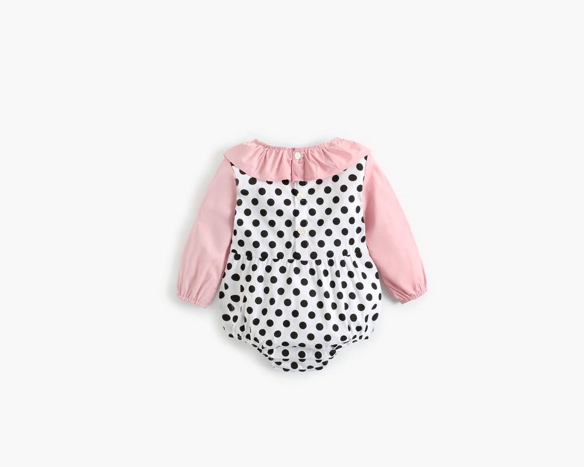 Baby Girl Polka Dot Pattern Ruffle Collar Design Long Sleeves Bodysuit Onesies-6