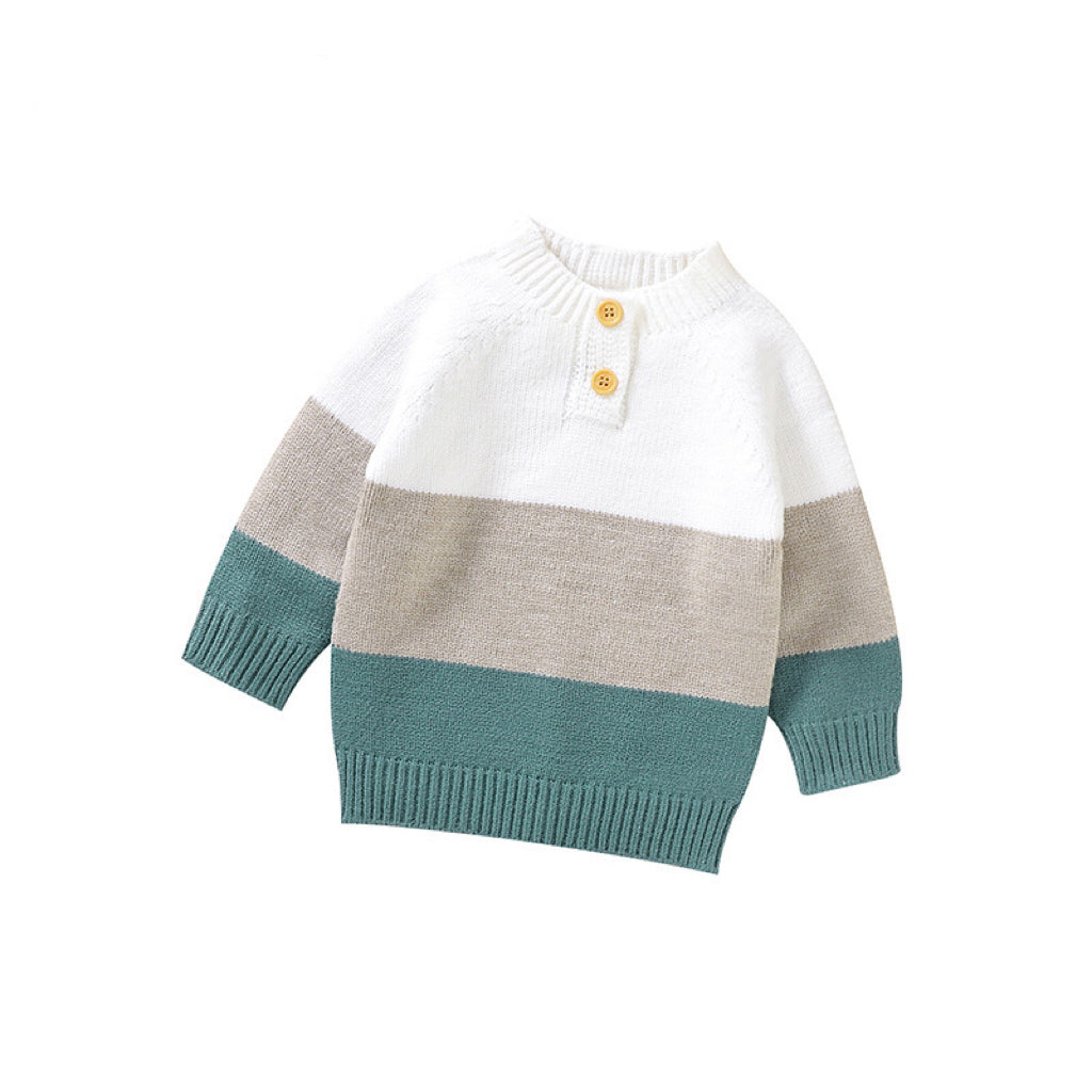 Baby Boy Color block Pattern Quarter Button Design Pullover Crewneck Knitwear Sweater-6