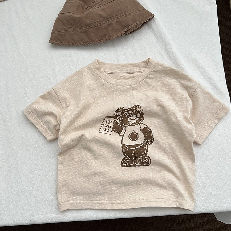 Baby Cartoon Bear Graphic Short Sleeve Comfy T-Shirt-0