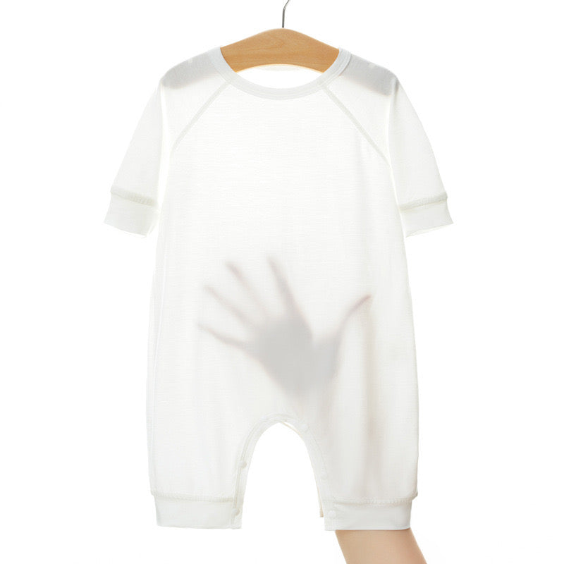 Baby Solid Color Medium Sleeve Summer Crotch Jumpsuit Pajamas-6