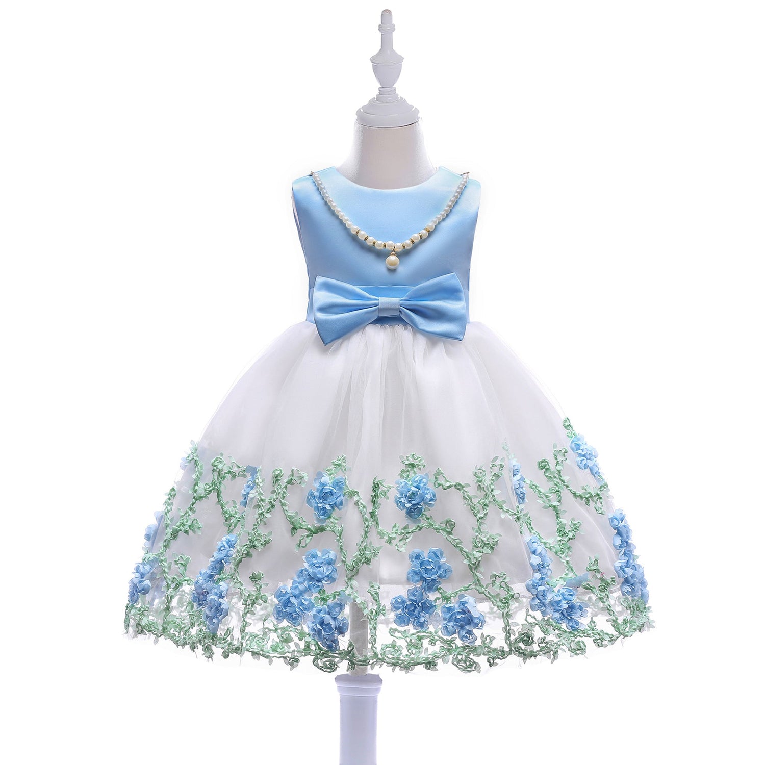 Baby Girl Flower Mesh Overlay Design Bow Tie Vest Dress Birthday Formal Dress-6