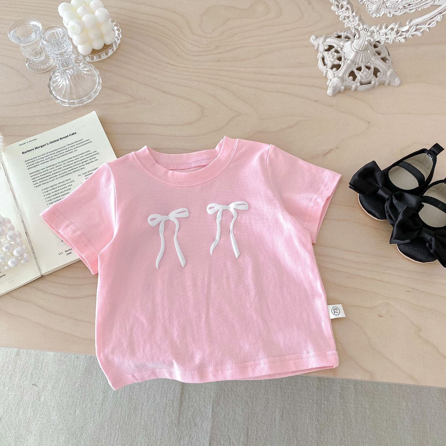 New Arrival Summer Baby Kids Girls Bow Embroidery Pattern Simple Overalls Design Dress And T-Shirt – Sister Matching Set-3