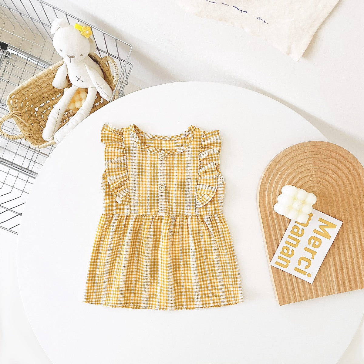 New Arrival Summer Baby Girls Plaid Sleeveless Cotton Dress-4