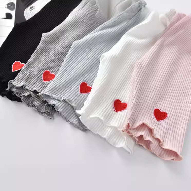 Summer Baby Girls Elastic Thin Breathable Heart Pattern Simple Cheap Pants-0