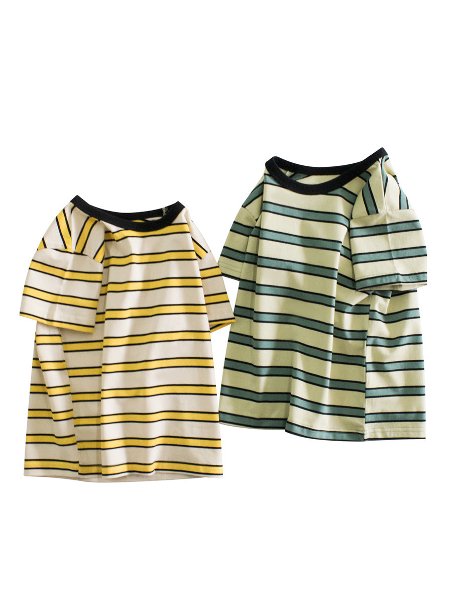 Boys’ Striped Pattern Casual T-Shirt In European And American Style-0
