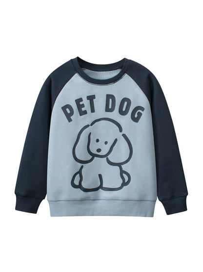 Baby Boy Kids Pet Dog Cartoon Crew Neck Long Sleeve Fleece Knitwear Pullover-1