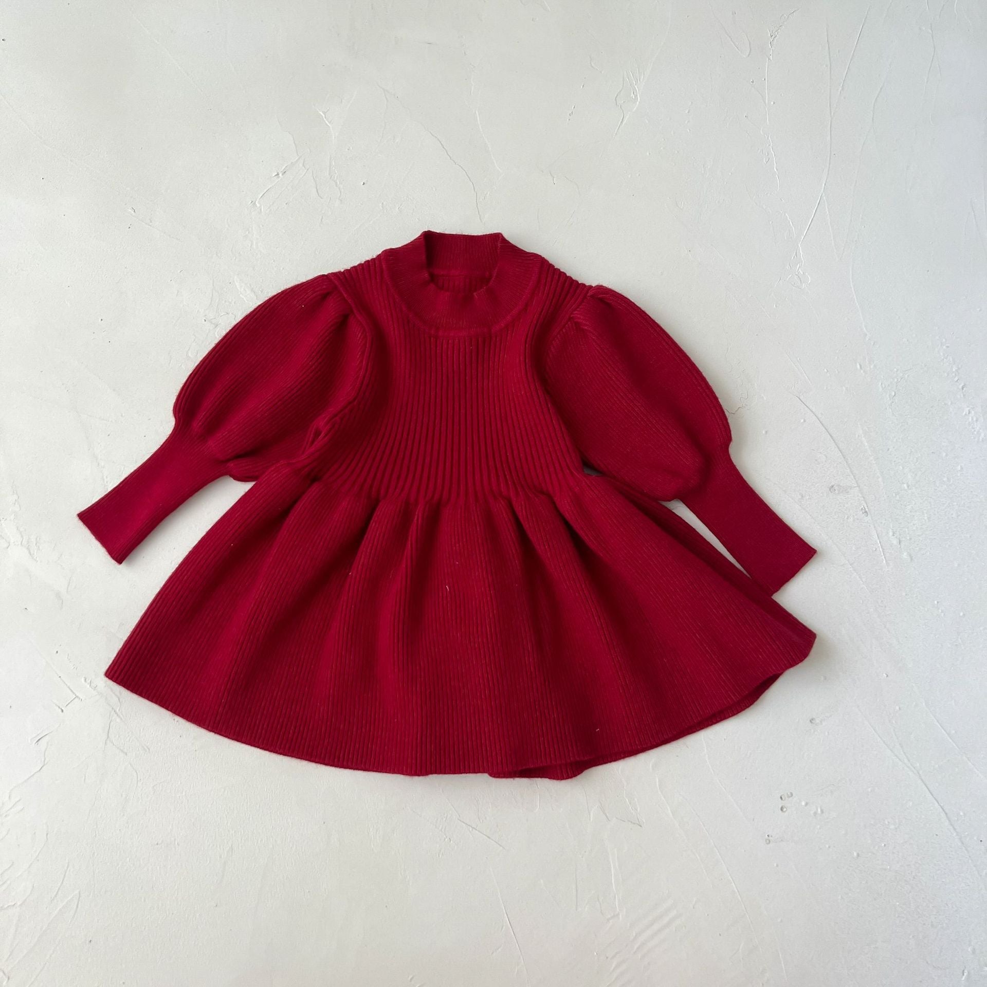 Baby Girl Solid Lantern-Sleeved Knitting Dress In Autumn-6