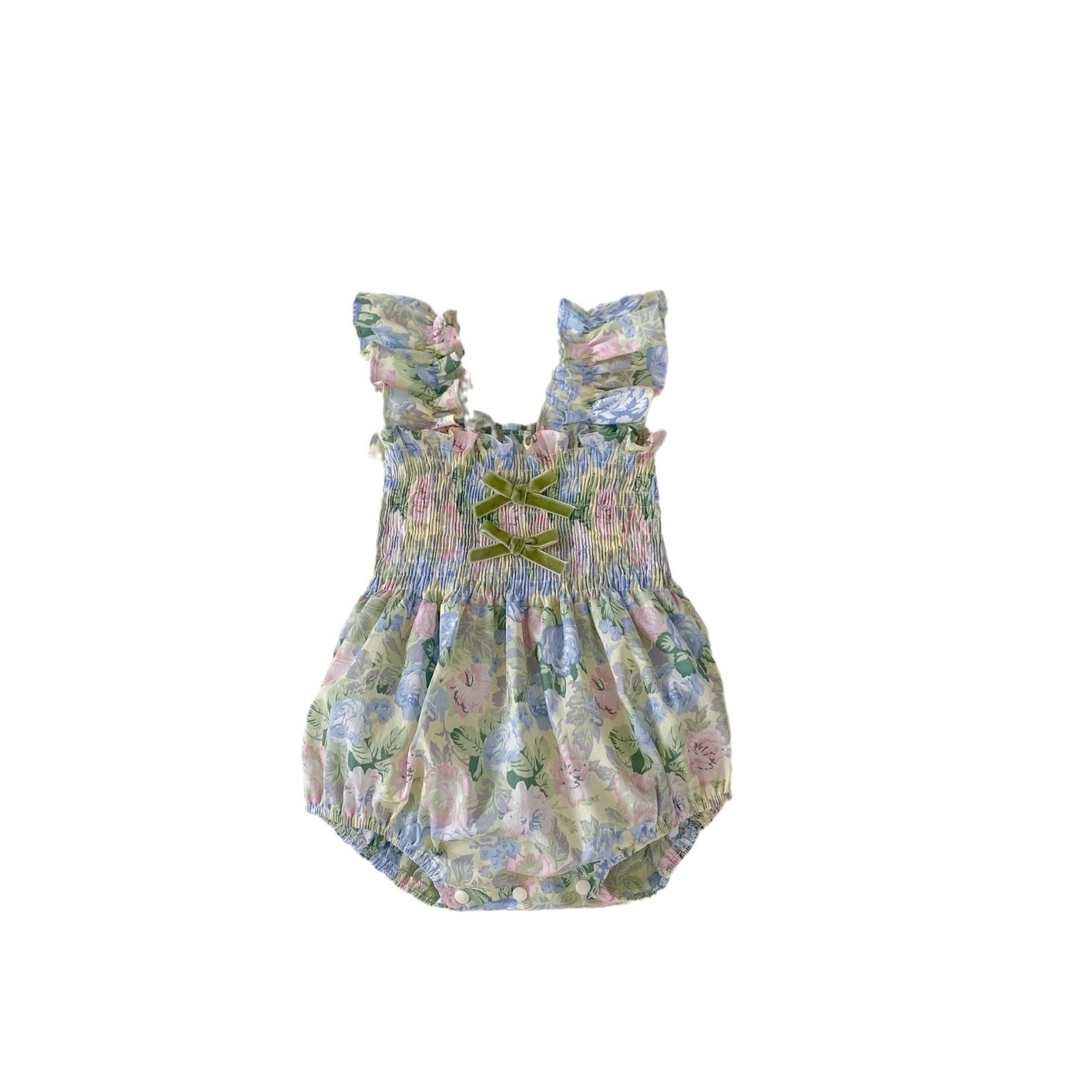 New Design Summer Girls Oil Floral Print Sleeveless Strap Onesies And Dress – Princess Sister Matching Set-5