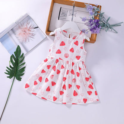 Baby Girls Floral Print Sleeveless Round Collar Dress In Summer-0