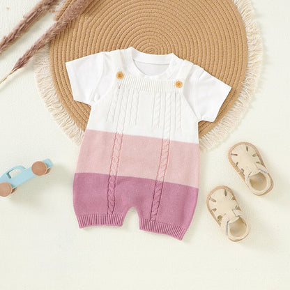 Baby Colorblock Pattern Sling Knitwear Summer Romper-0