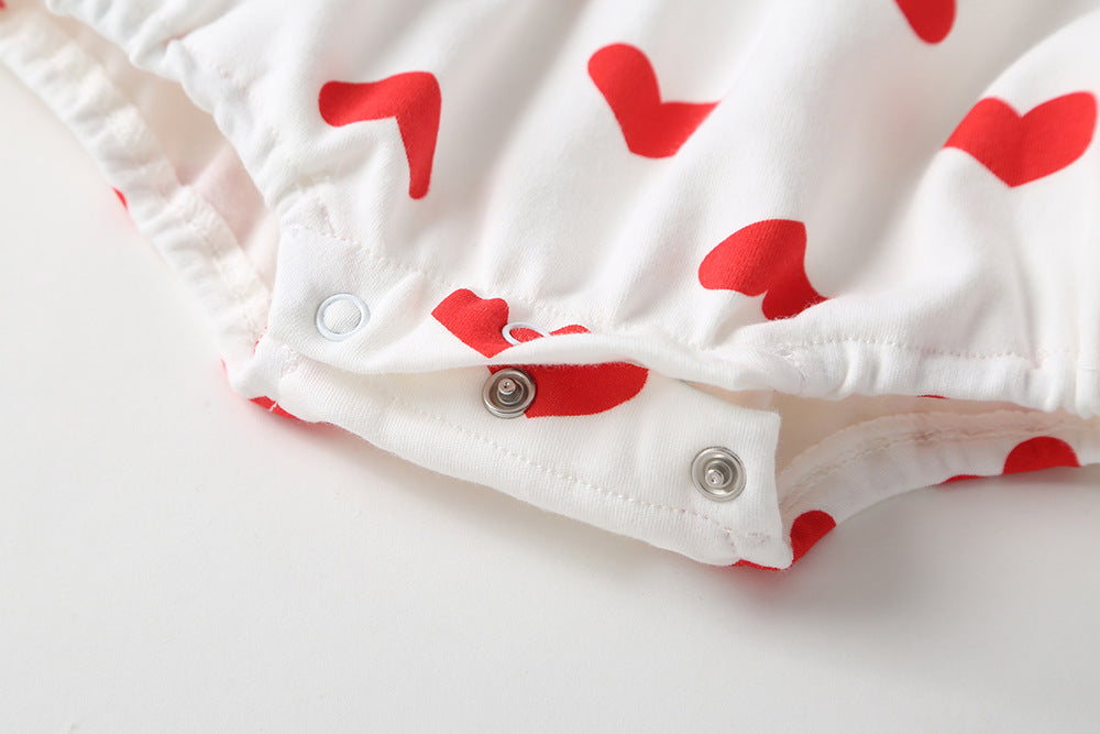 Baby Girl Heart Pattern Big Bow Tie Patched Design Triangle Onesies-6