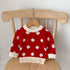 Baby Solid Color Jumpsuit With Dot Graphic Crewneck Sweater-6