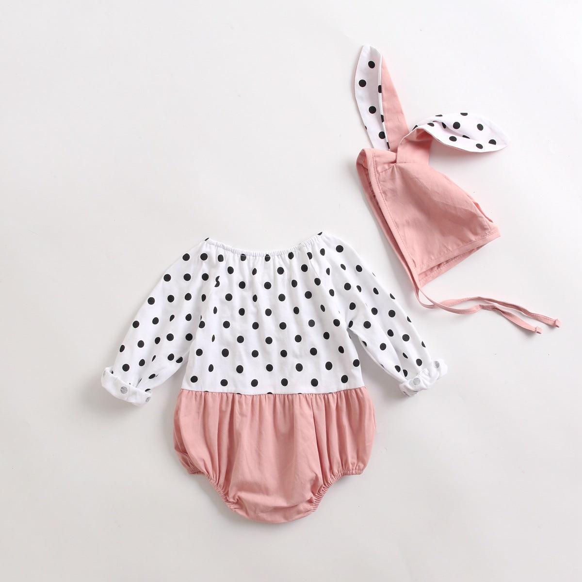 Baby Girl Polka Dot Graphic Long Sleeved Cute Bodysuit &amp; Hats-6