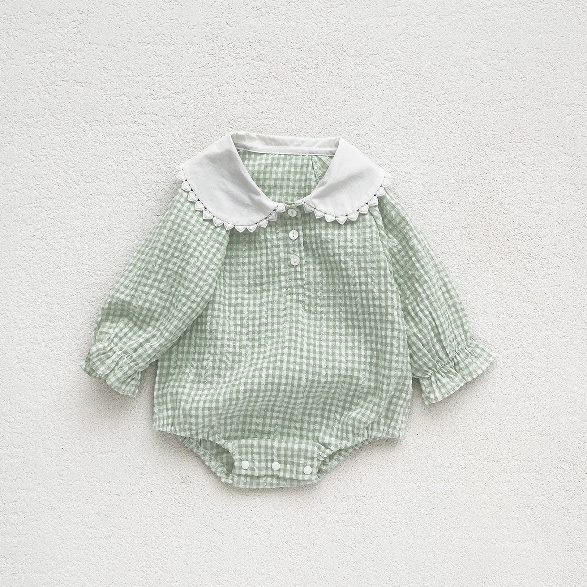 Spring New Arrival Baby Girls Green Plaid Onesie-0