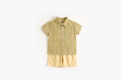 Baby Boy Plaid Pattern Single Breasted Design Polo-Neck Shirt Combo Shorts-6