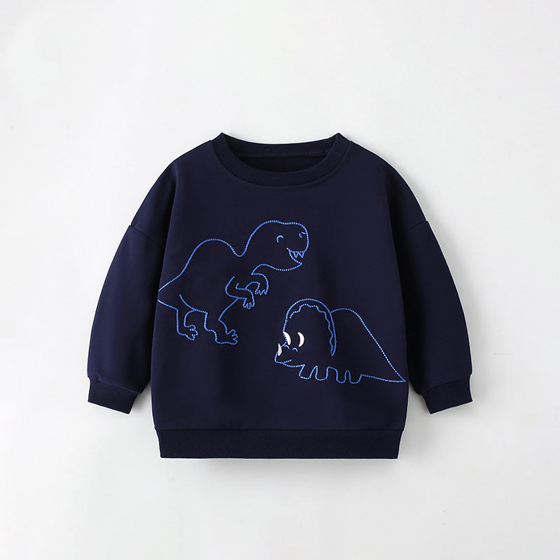 Boys Cartoon Pattern Printing Crew Neck Casual Pullover-5