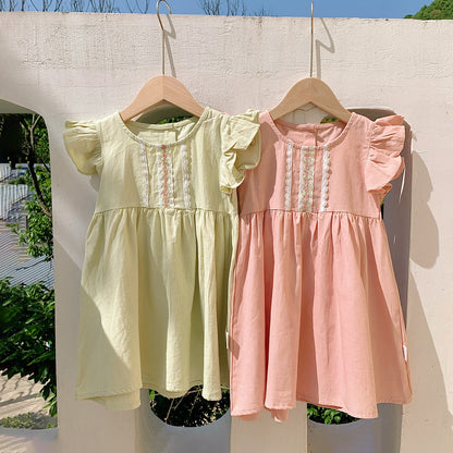 Summer New Arrival Kids Girls Fly Sleeves Lace Pattern Dress-5