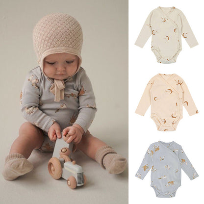 Baby Print Pattern Side Button Design Long Sleeve Comfy Onesies-0