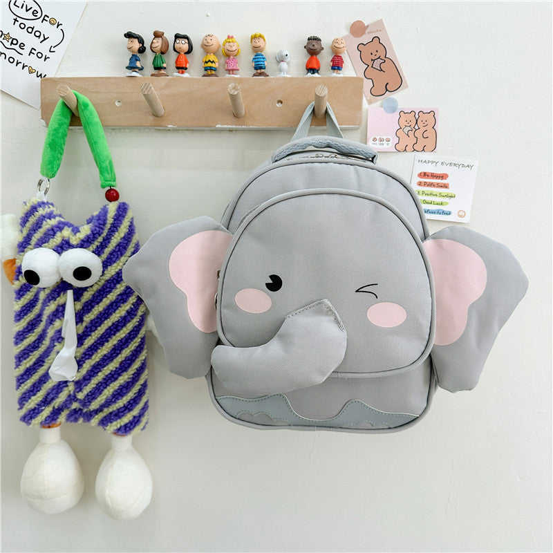 Adorable Cartoon Elephant Design Canvas Backpack For Kindergarten Kids-4