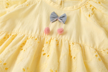 Baby Girl 1pcs Solid Color Hollow Carved Design Bow Onesies Dress-6