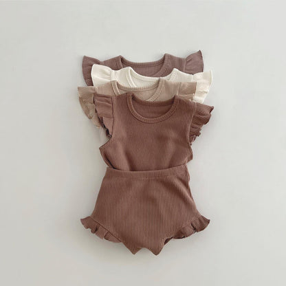 Baby Solid Color Crewneck Tops Sets-0