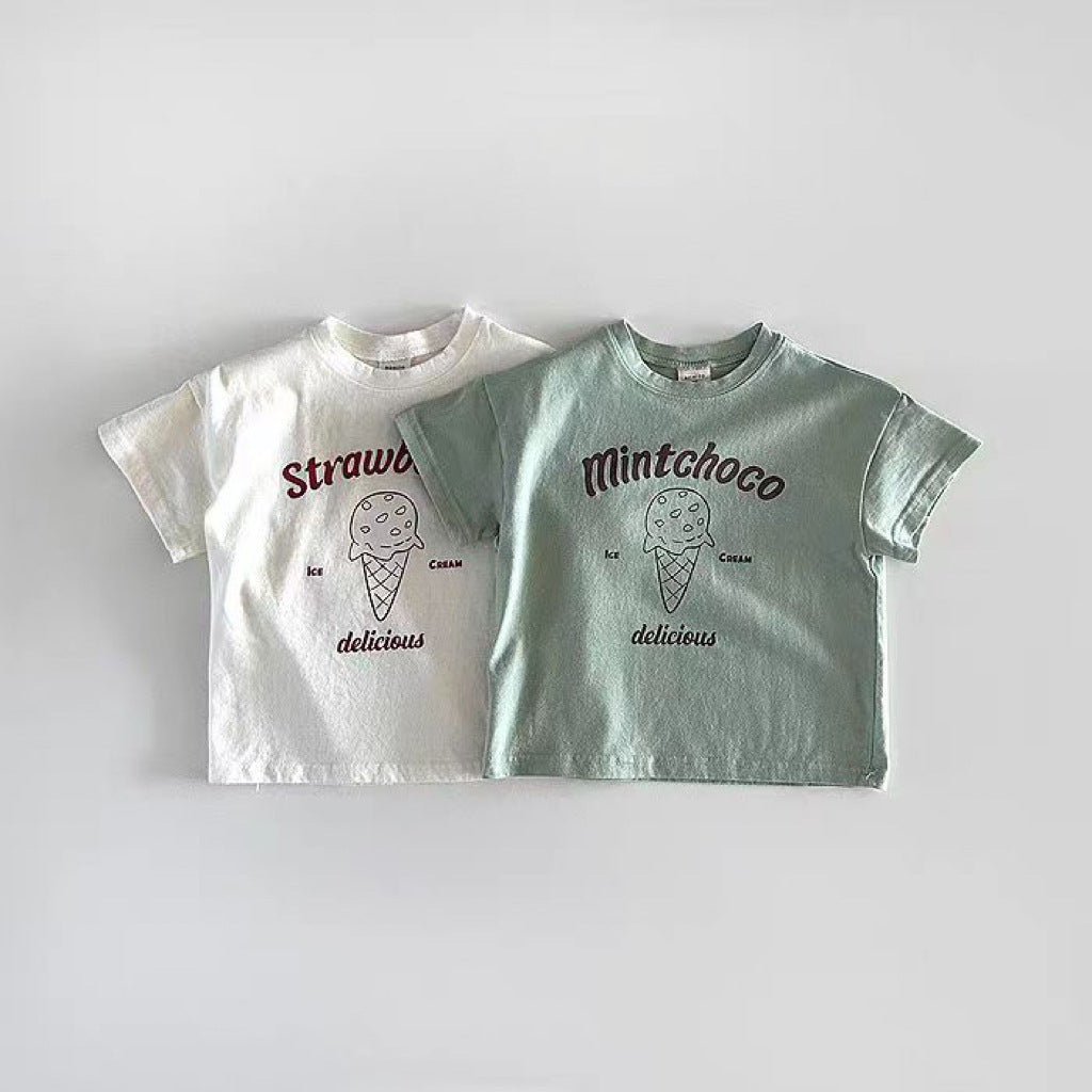 Summer New Arrival Kids Unisex Ice-Cream Pattern Short Sleeves T-Shirt-0