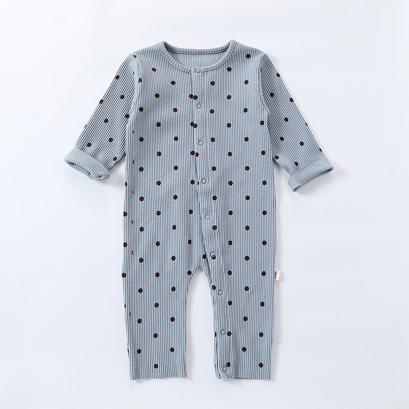 Spring Northern European Style Dots Print Crew Neck Comfy Onesies/Romper-6