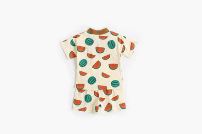 Baby Fruit Print Belt Design Short-Sleeved Top Combo Shorts Japan Style Sets Pajamas-6