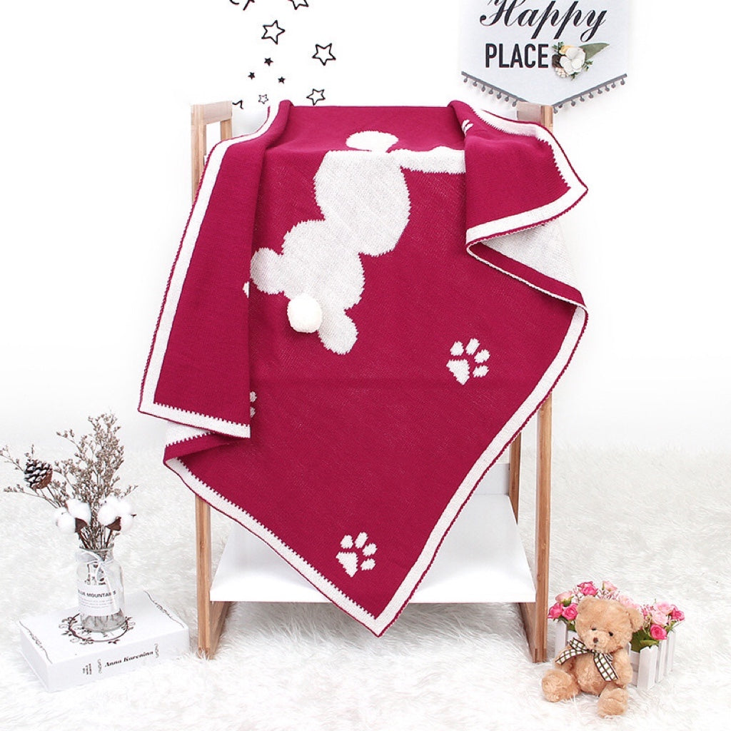 Baby Cartoon Rabbit &amp; Footprints Embroidered Graphic 3D Tail Blanket-5