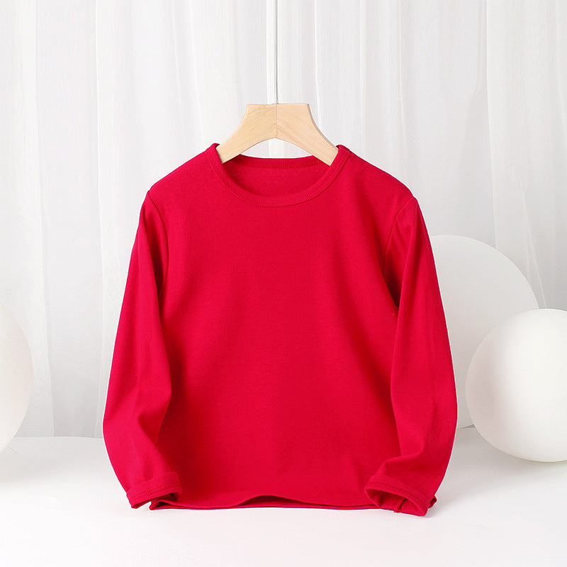 Baby Solid Color Pullover Cotton Crewneck Long Sleeve Basic Tops-6