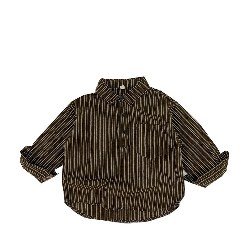 Baby Striped Pattern Quarter Button Design Latest Lapel Shirt-1