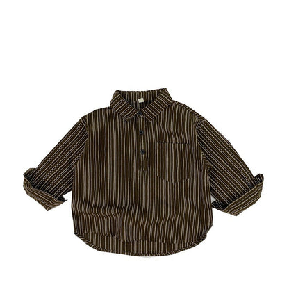 Baby Striped Pattern Quarter Button Design Latest Lapel Shirt-1