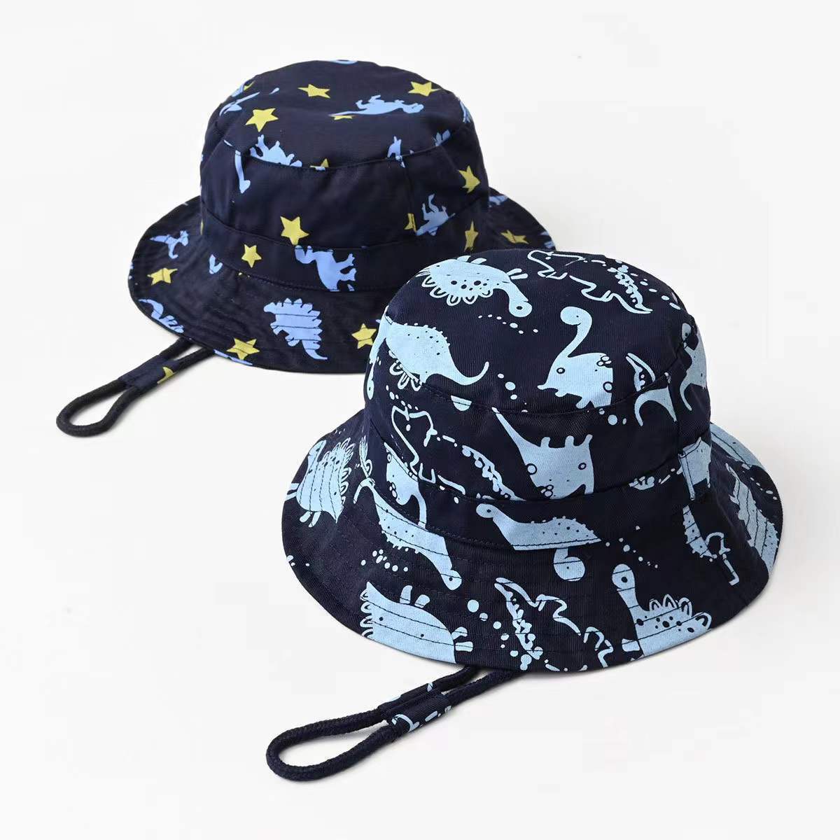 Baby Boy Cartoon Dinosaur Print Pattern Large Brim Bowl Hats Bucket Hats-0