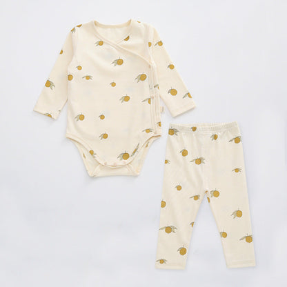 Baby Floral Print Pattern Side Buckle Design Cute Thin Style Air Conditional Clothes Sets-5