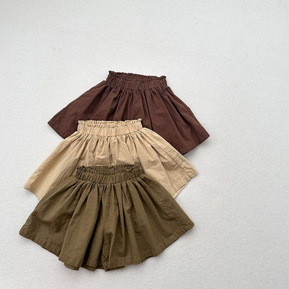 Summer Hot Selling Kids Girls Ruffle Pleated Solid Color Casual Skirt-0