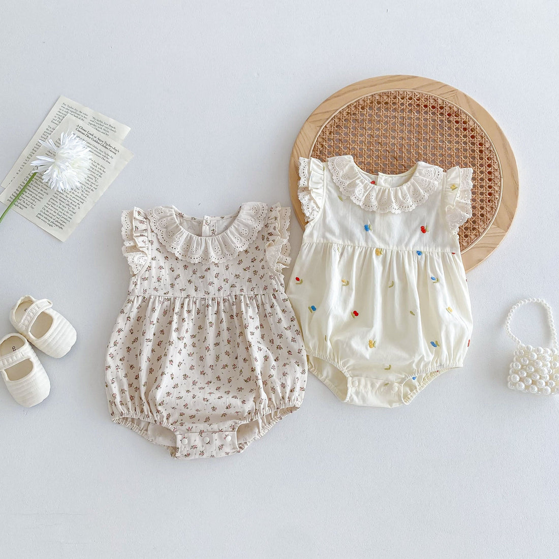 Hot Selling Summer Baby Kids Girls Floral Pattern Sleeveless Hollow Out Collar Onesies-0
