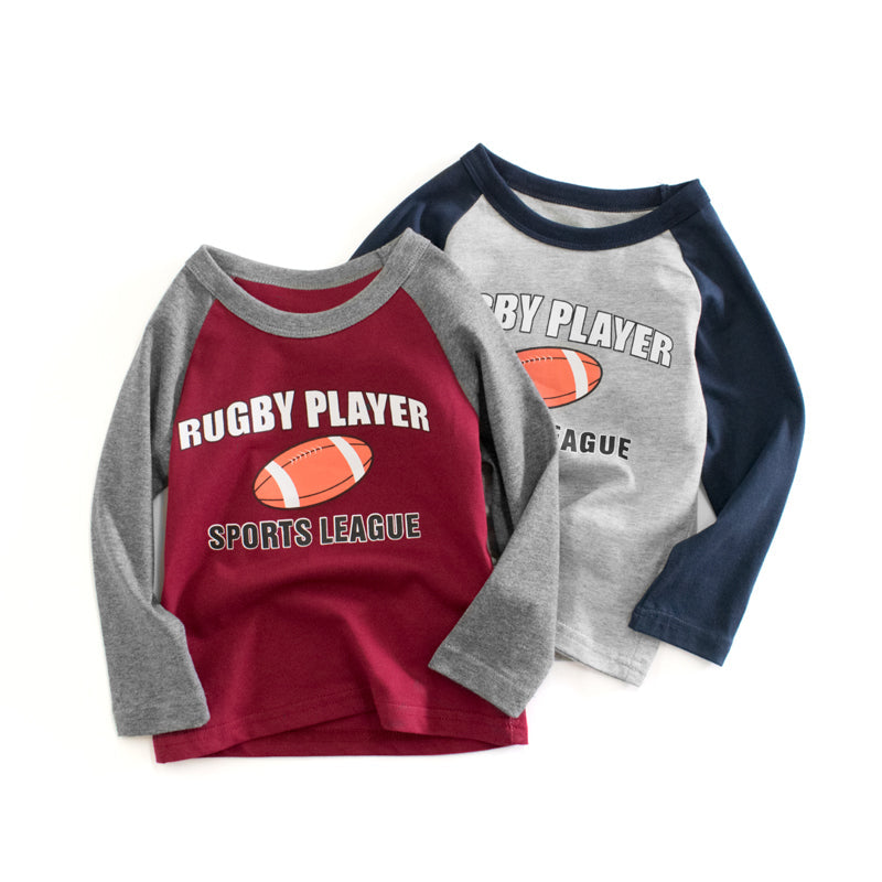 Boys Rugby Player Print Patchwork Shirt-0