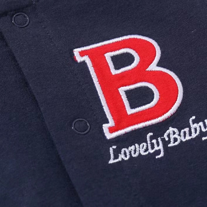 Baby Letter Embroidered Pattern Long Sleeves Baseball Rompers-6