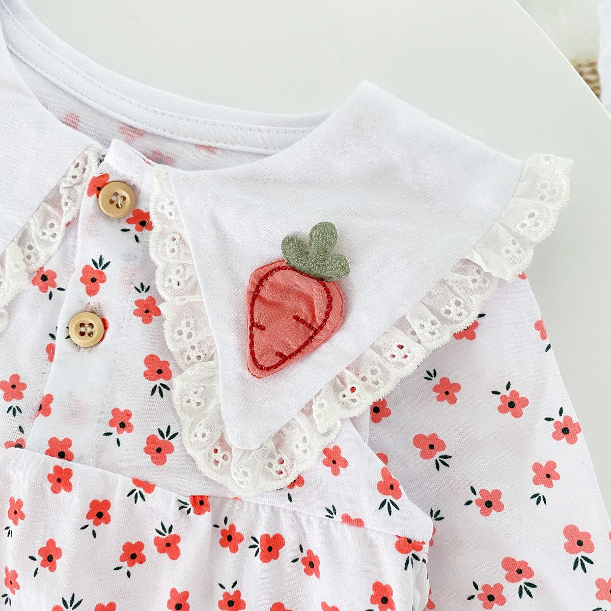 Baby Girl Ditsy Floral Print Carrot Embroidered Pattern Lapel Romper-6