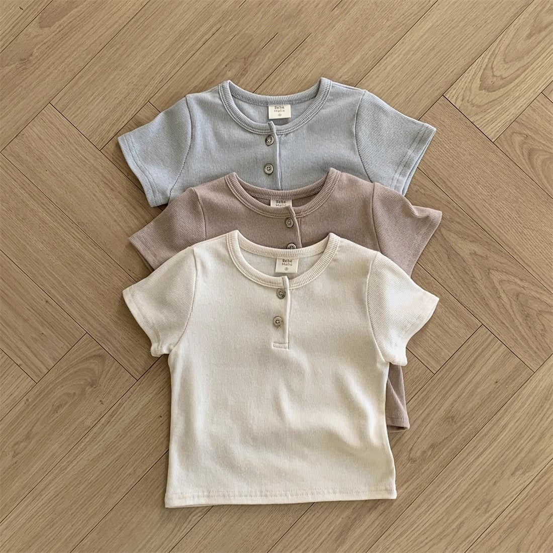 Summer New Arrival Kids Unisex Crew Neck Short Sleeves Thin Solid Color Elastic Top Base T-Shirt-0