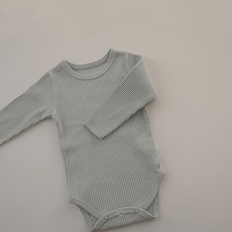 Baby Solid Color Pit Strip Fabric Long Sleeve Bodysuit-6