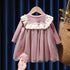 Baby Girl Solid Color Mesh Overlay Design Long Sleeves Princess Dress-0