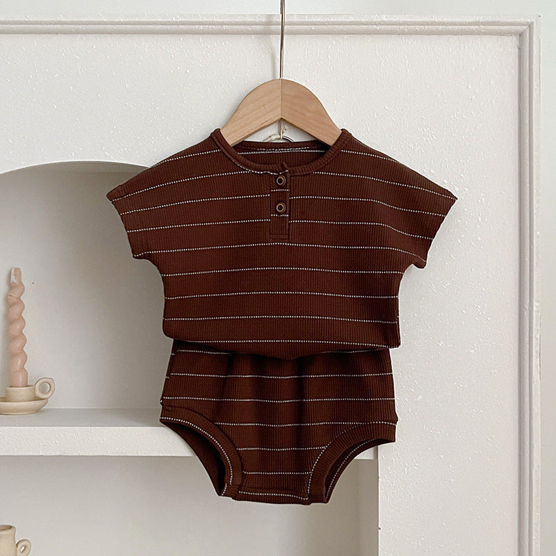 Baby Kids Unisex Striped Short Sleeves Top And Shorts Casual Clothing Set-5