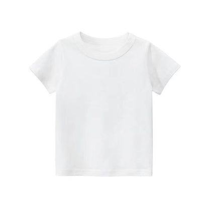 Baby Kids No Pattern Solid Color Short-Sleeved Tops In Summer Outfit Wearing-6