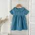 Summer Hot Selling Girls’ Solid Color Short Sleeves Peter Pan Collar Cotton Comfy Dress-1