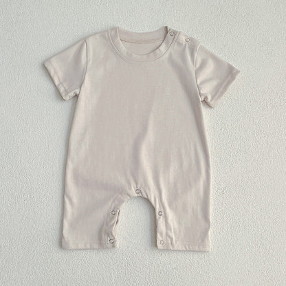 Summer Hot Selling Baby Unisex Solid Color Onesies And Romper Simple Plain Clothing Set-4