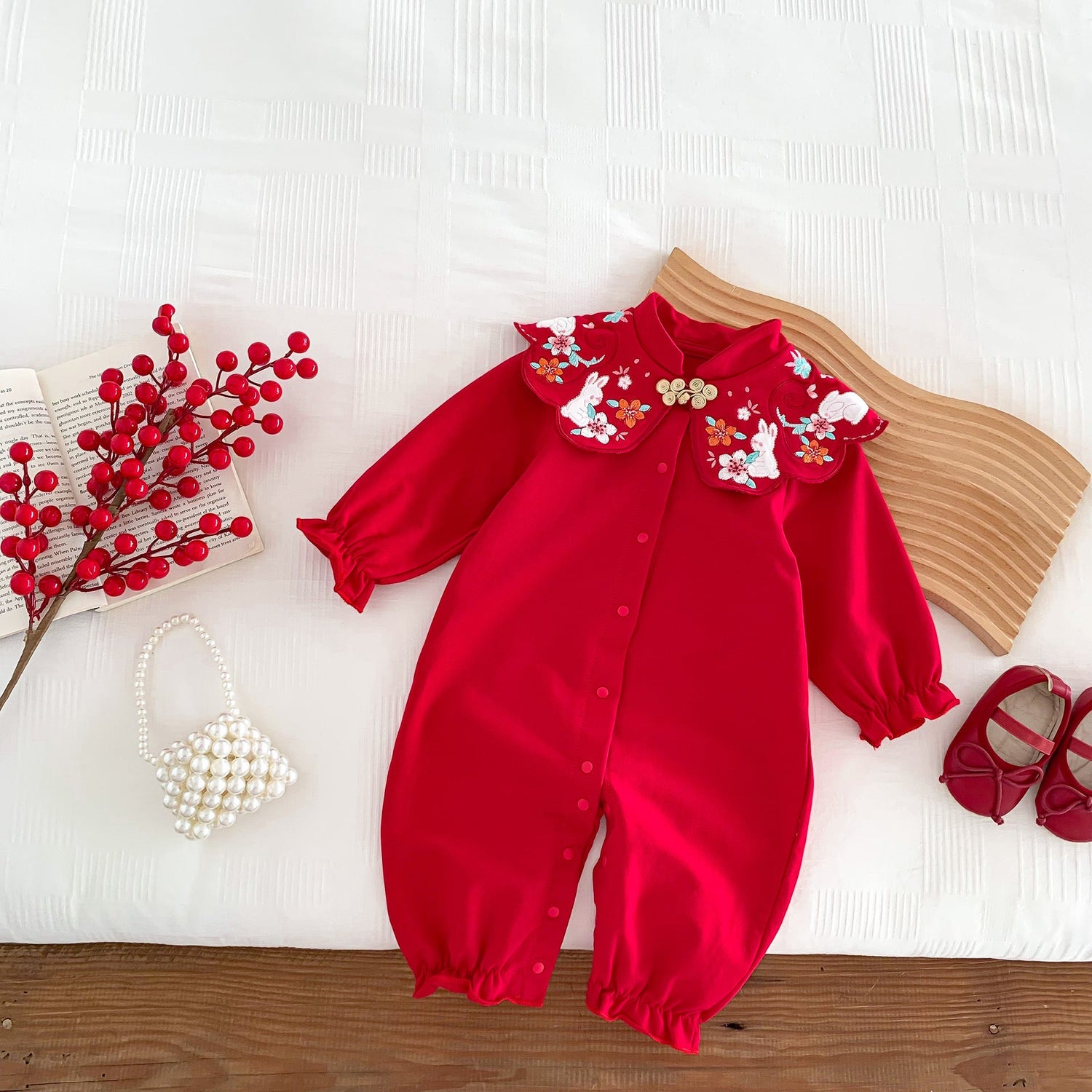 Chinese Style Red Festival Romper In Autumn-5