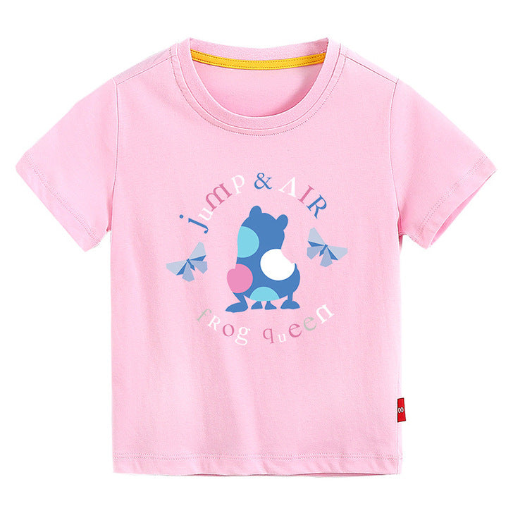 Baby Colorful Frog Print Pattern Short-Sleeved Round Collar Casual T-Shirt In Summer-5